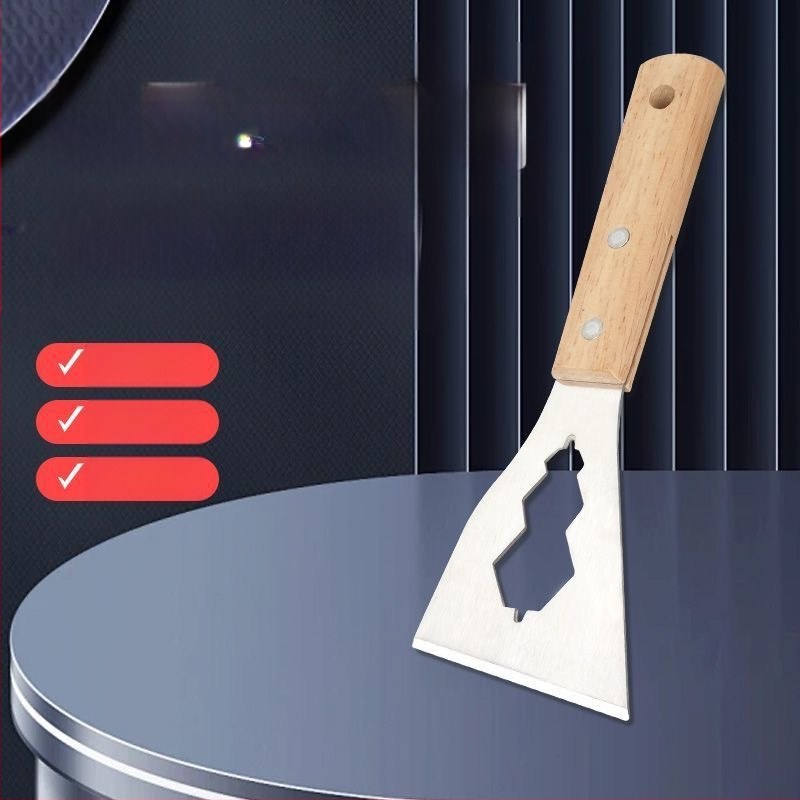 Лопата от неръждаема стомана, острие за почистване на циментова лопата, скрепер за стена, инструмент за декорация на кожата, тежка дървена дръжка, малка лопата