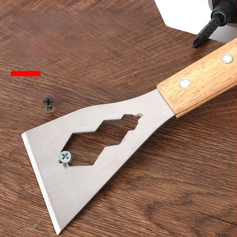 Лопата от неръждаема стомана, острие за почистване на циментова лопата, скрепер за стена, инструмент за декорация на кожата, тежка дървена дръжка, малка лопата