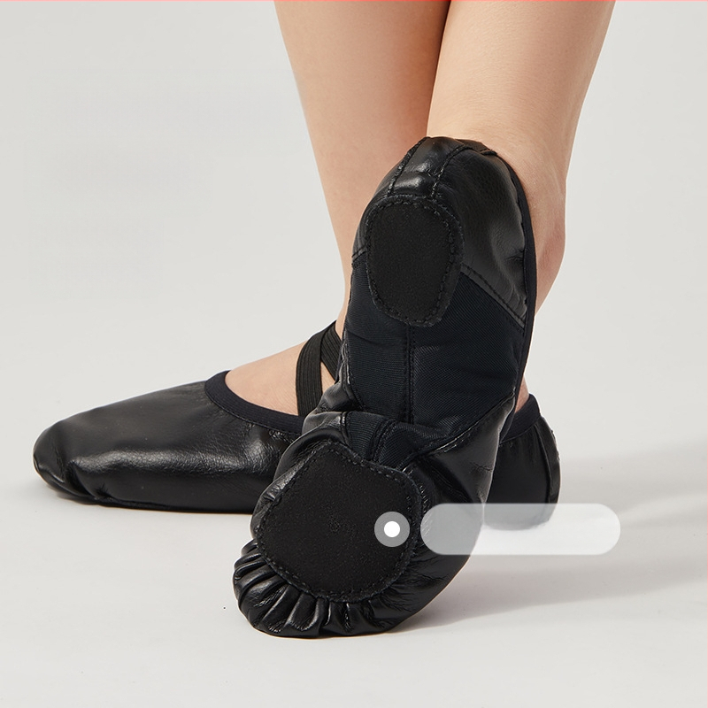 Deju apavi sievietēm, mīksta zole, pieaugušiem baletam, klasiskajai dejai, treniņapavi, melnas, PU ādas, divpunktu zoles deju apavi