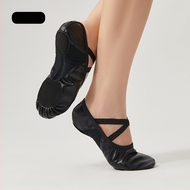 Deju apavi sievietēm, mīksta zole, pieaugušiem baletam, klasiskajai dejai, treniņapavi, melnas, PU ādas, divpunktu zoles deju apavi
