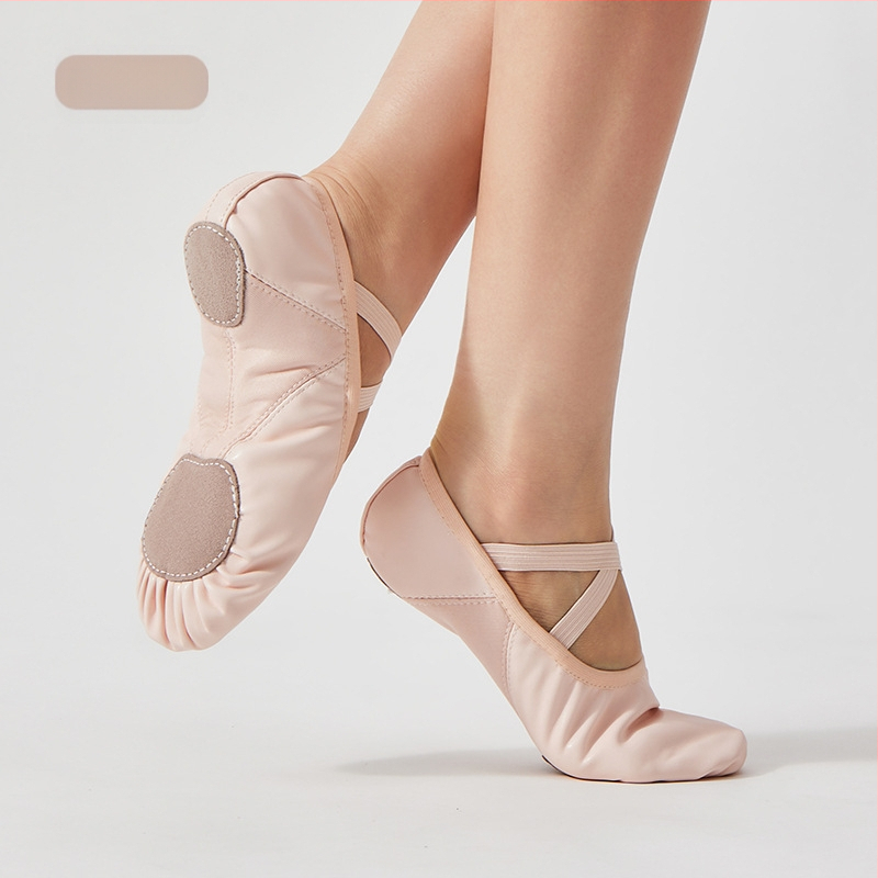 Deju apavi sievietēm, mīksta zole, pieaugušiem baletam, klasiskajai dejai, treniņapavi, melnas, PU ādas, divpunktu zoles deju apavi