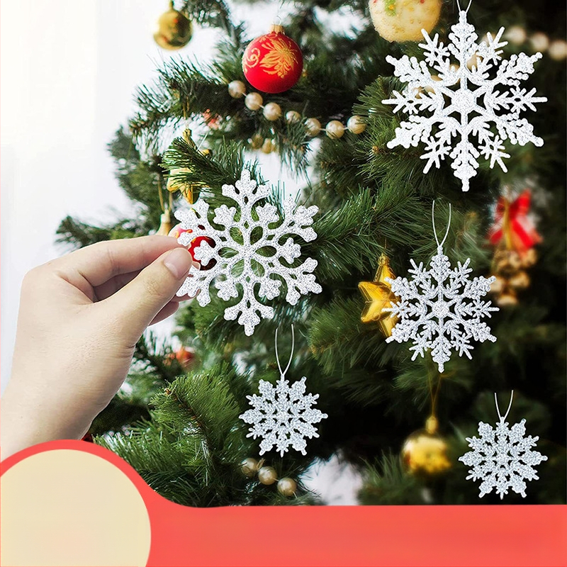 Χριστουγεννιάτικα 36 τεμάχια κρεμαστά διακοσμητικά με λάμψη χιονονιφάδας, διακόσμηση χριστουγεννιάτικου δέντρου, αξεσουάρ παραθύρου, πόρτας, πλαστικό διακοσμητικό κομμάτι χιονονιφάδας