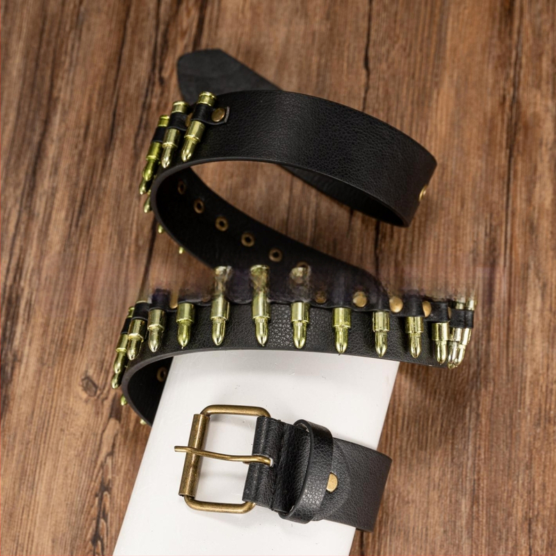 Retro stiliaus plastikinis diržas su kulkomis, naujas europietiškas ir amerikietiškas pankroko odos diržas