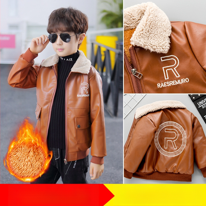 Poiste fliisvoodriga paksendatud nahktagi, laste sügis- ja talvine PU nahktagi, mootorratta jakk, kena mantel, laste riided