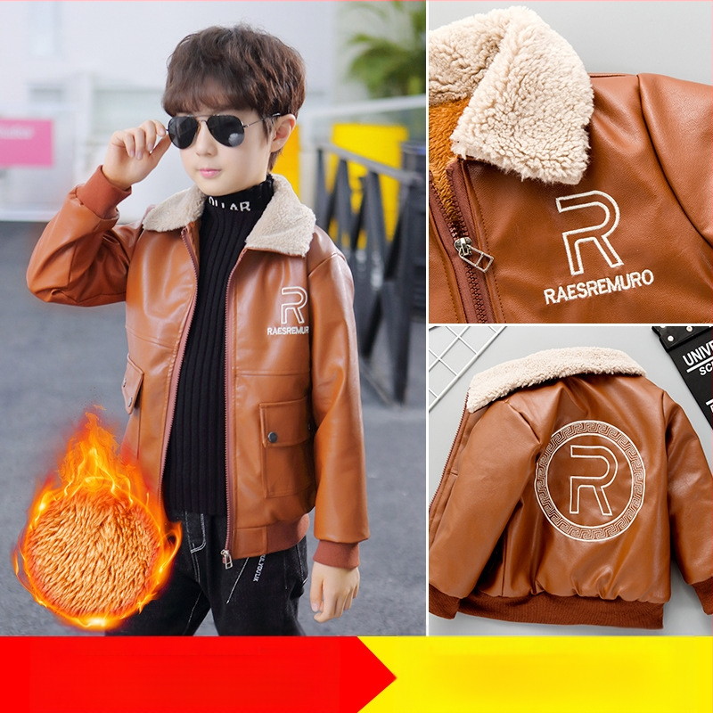 Poiste fliisvoodriga paksendatud nahktagi, laste sügis- ja talvine PU nahktagi, mootorratta jakk, kena mantel, laste riided
