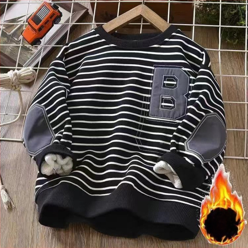 Lasteriiete talvepoiste triibuline dressipluus fliisvoodriga, paksendatud keskmise ja suure suurusega laste ühes tükis sametist laste pikkade varrukatega soe jope