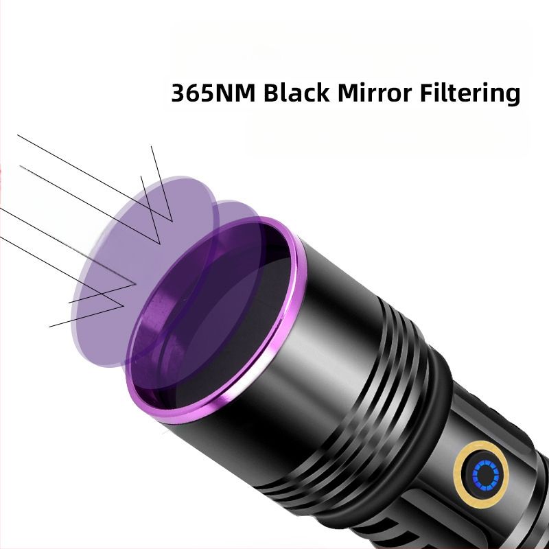 Didelės galios violetinės šviesos žibintuvėlis 20 W, didmeninė prekyba UV juodo veidrodžio papuošalais, fluorescenciniu padirbinėjimo aptikimu, 365 nm violetinė šviesa, sandėlyje