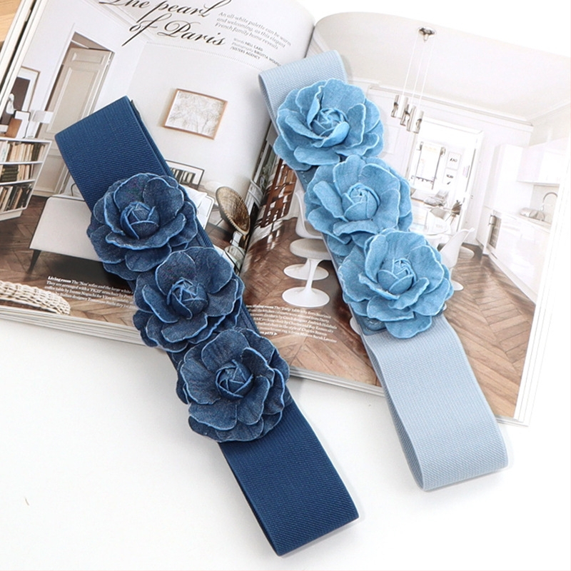 Dámsky elastický opasok v kórejskom štýle, módny, univerzálny, so širokým pásom, s kvetinovým zipsom, elastický, so širokým pásom, doplnky k šatám