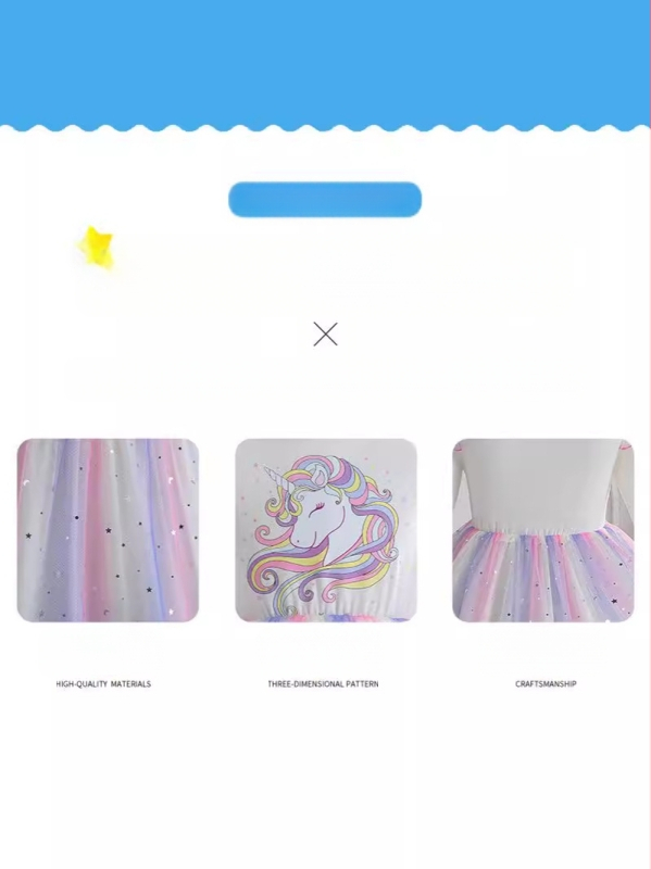 2025. aasta tüdrukute kevad- ja sügiskleit, pikkade varrukatega, ükssarviku sünnipäevalapsed, laste vikerkaarekleit, litritega võrgust printsessikleit