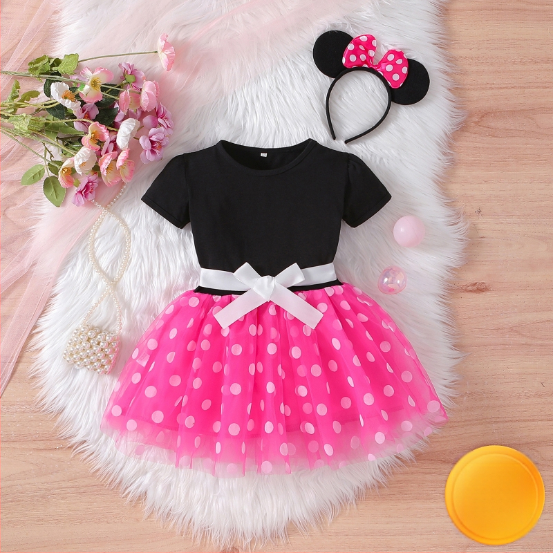 2025. aasta internetis populaarne tüdrukute Miki-printsessi kleit, lääne stiilis armas polo-täpiline võrkkleit, tüdrukute kleit, seelik-ülikond