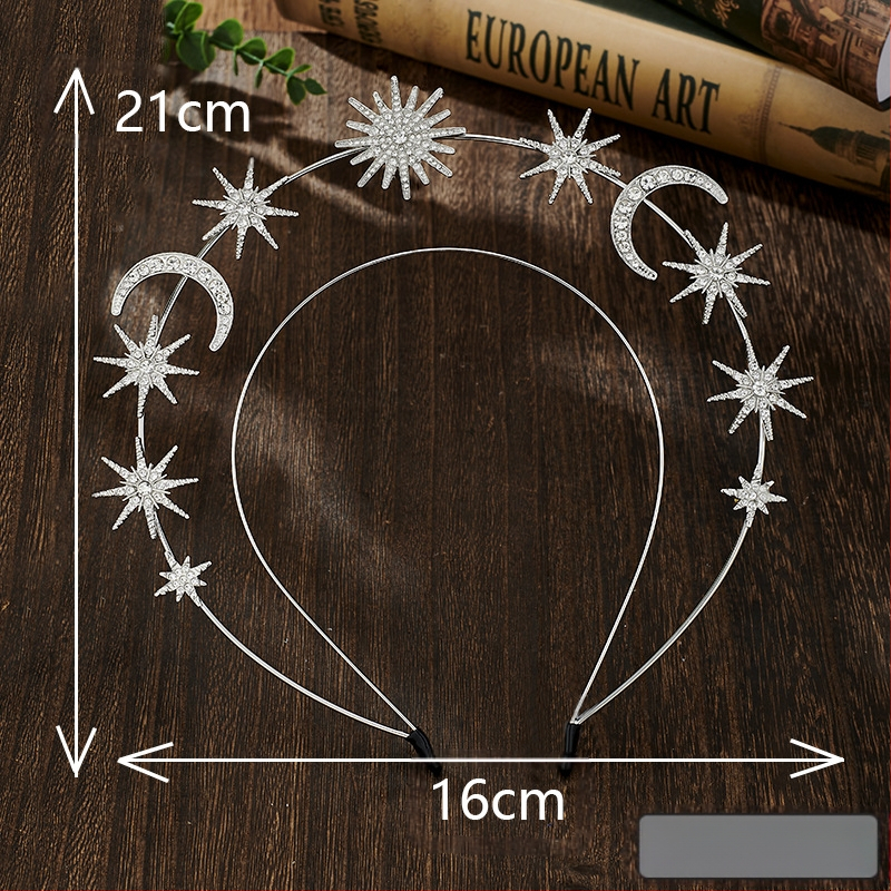 Piiriülene moodne päikesejumalanna kahekihiline peapael kuueharulise tähe ja kuuga, sulamist kristallist peapaelaga barokkstiilis peakatted
