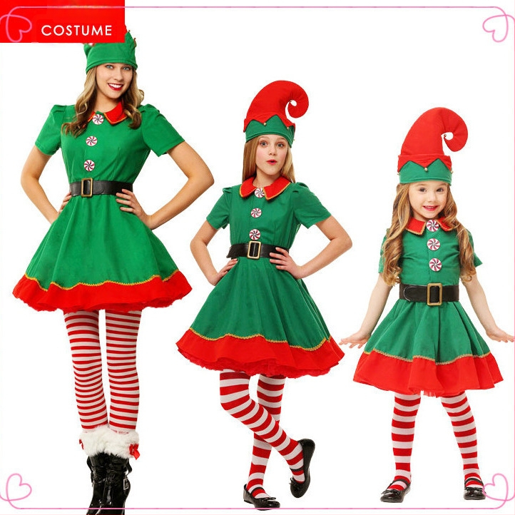 Božićni kostim za djecu, muški i ženski božićni kostim roditelja i djeteta, božićni kostim vilenjaka, cosplay, bal za vještice, božićna noć...