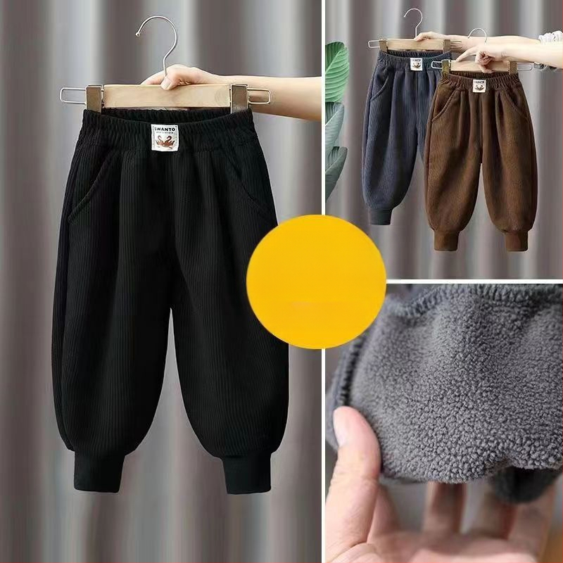 Lasteriiete hulgimüük poiste fliisvoodriga lastepüksid laste kordvelvetist püksid sügis- ja talvemoe brändi paksendatud dressipüksid Korea stiilis pealisrõivad