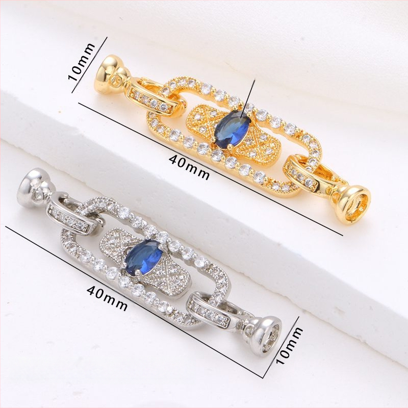 Prabangus šviesus stačiakampis mėlynas cirkonio perlų megztinio grandinėlės vėrinys, jungiantis sagtį „pasidaryk pats“ aksesuarai, perlų papuošalų sagties uždarymo sagtis