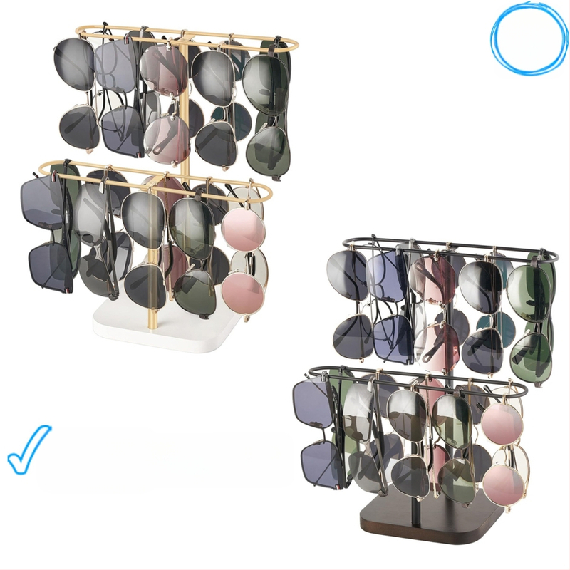 Cezhraničný stojan na slnečné okuliare, podpora označovania, generácia vlasov, zlatý železný displej, skladovanie okuliarov, zdroj rámu okuliarov