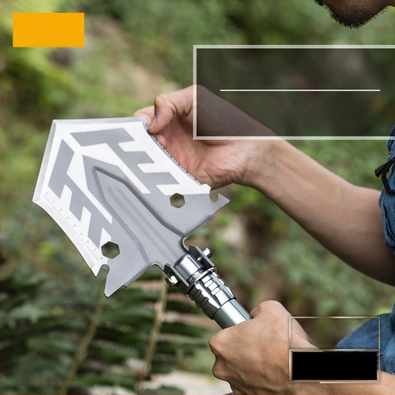 Kempingo daugiafunkcis atidarytuvas, lauko kempingo, žvejybos, automobilio kastuvas, mangano plieno sulankstomas armatūros įrankių kastuvas