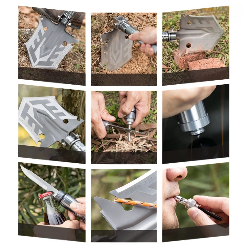 Kempingo daugiafunkcis atidarytuvas, lauko kempingo, žvejybos, automobilio kastuvas, mangano plieno sulankstomas armatūros įrankių kastuvas