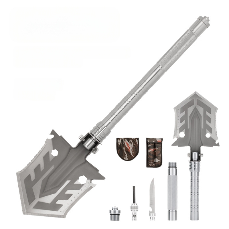 Kempingo daugiafunkcis atidarytuvas, lauko kempingo, žvejybos, automobilio kastuvas, mangano plieno sulankstomas armatūros įrankių kastuvas