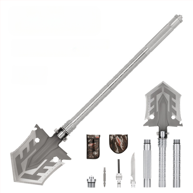 Kempingo daugiafunkcis atidarytuvas, lauko kempingo, žvejybos, automobilio kastuvas, mangano plieno sulankstomas armatūros įrankių kastuvas