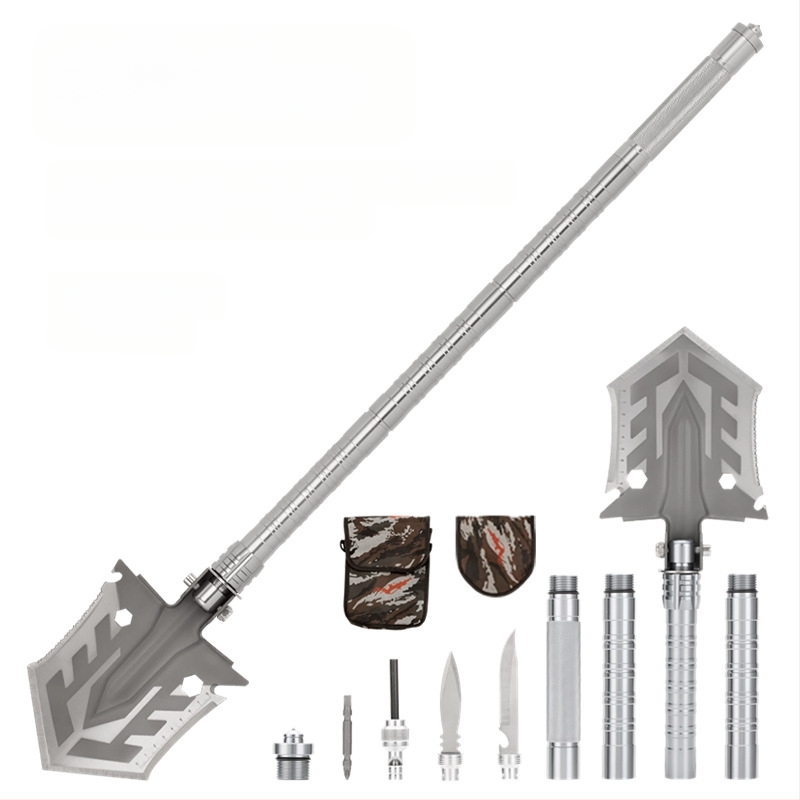 Kempingo daugiafunkcis atidarytuvas, lauko kempingo, žvejybos, automobilio kastuvas, mangano plieno sulankstomas armatūros įrankių kastuvas