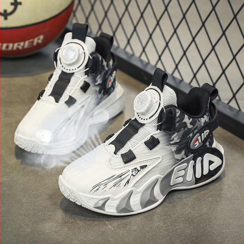 Plahvatusohtlikud laste ja poiste pehme tallaga jooksujalatsid. Kulumiskindlad libisemiskindlad võrgust korvpallijalatsid tossu pöörleva nupuga.