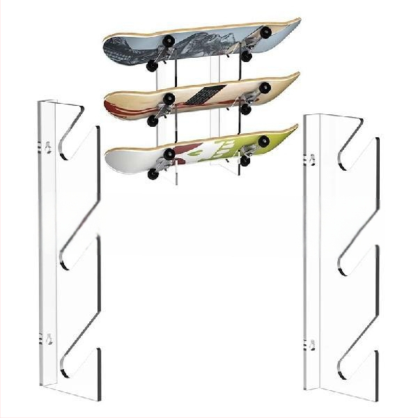 1 чифт акрилни стойки за скейтборд, стенен монтаж, хоризонтална стойка за съхранение на скутери, стойка за лонгборд