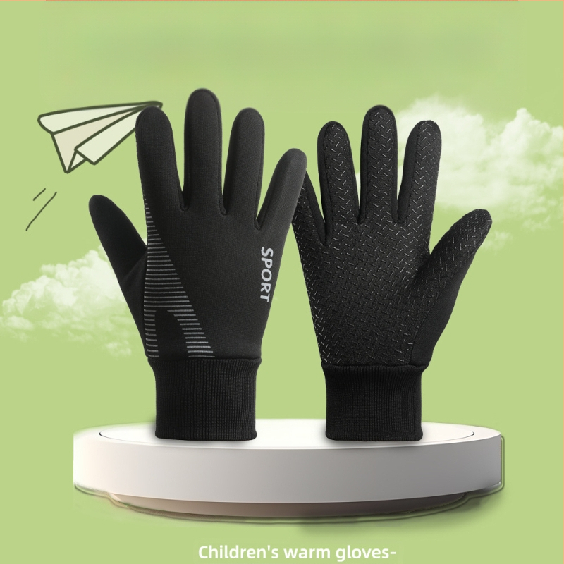 Vaikiškos pirštinės berniukams, atsparios vėjui, slidinėjimui, sniegui, vandeniui, su vilnos pamušalu, neslystančios, šiltos žieminės berniukų dviračių pirštinės