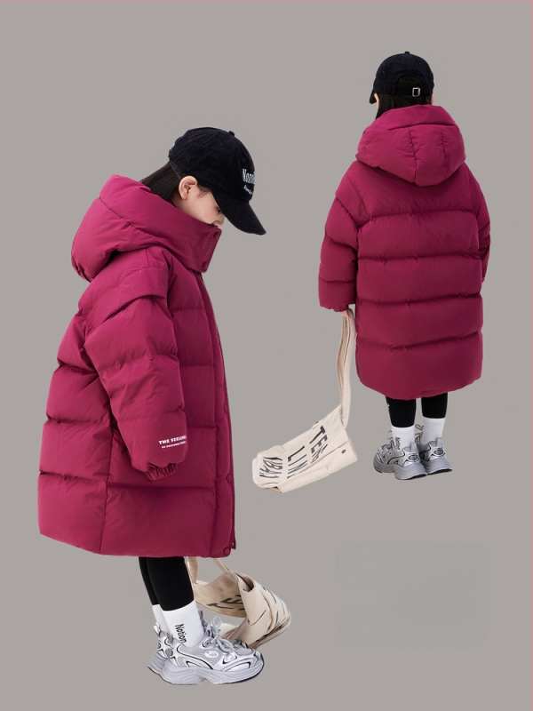 Jachetă lungă cu puf pentru fete, iarna 2024, jachetă nouă îngroșată pentru băieți, haină caldă cu bumbac căptușit cu puf de rață alb 90 pentru copii