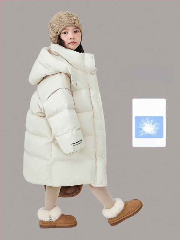 Jachetă lungă cu puf pentru fete, iarna 2024, jachetă nouă îngroșată pentru băieți, haină caldă cu bumbac căptușit cu puf de rață alb 90 pentru copii