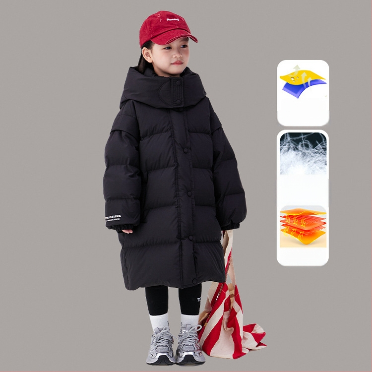 Jachetă lungă cu puf pentru fete, iarna 2024, jachetă nouă îngroșată pentru băieți, haină caldă cu bumbac căptușit cu puf de rață alb 90 pentru copii