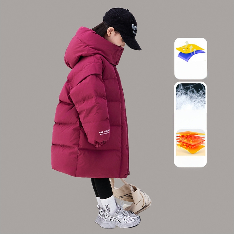 Jachetă lungă cu puf pentru fete, iarna 2024, jachetă nouă îngroșată pentru băieți, haină caldă cu bumbac căptușit cu puf de rață alb 90 pentru copii