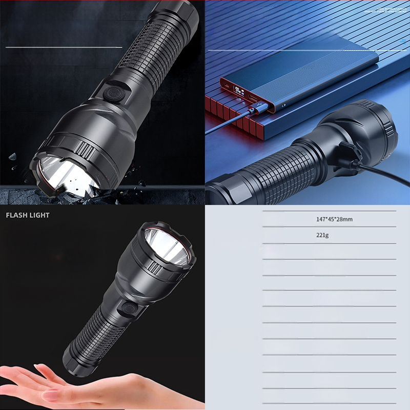 Tugeva valgusega taskulamp, üliere, pika ulatusega, suure võimsusega, ülipika aku tööeaga, laetav, matkamiseks mõeldud avariivalgustusega taskulamp