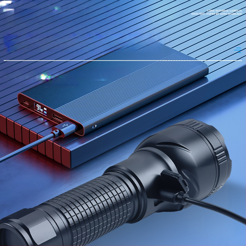 Tugeva valgusega taskulamp, üliere, pika ulatusega, suure võimsusega, ülipika aku tööeaga, laetav, matkamiseks mõeldud avariivalgustusega taskulamp