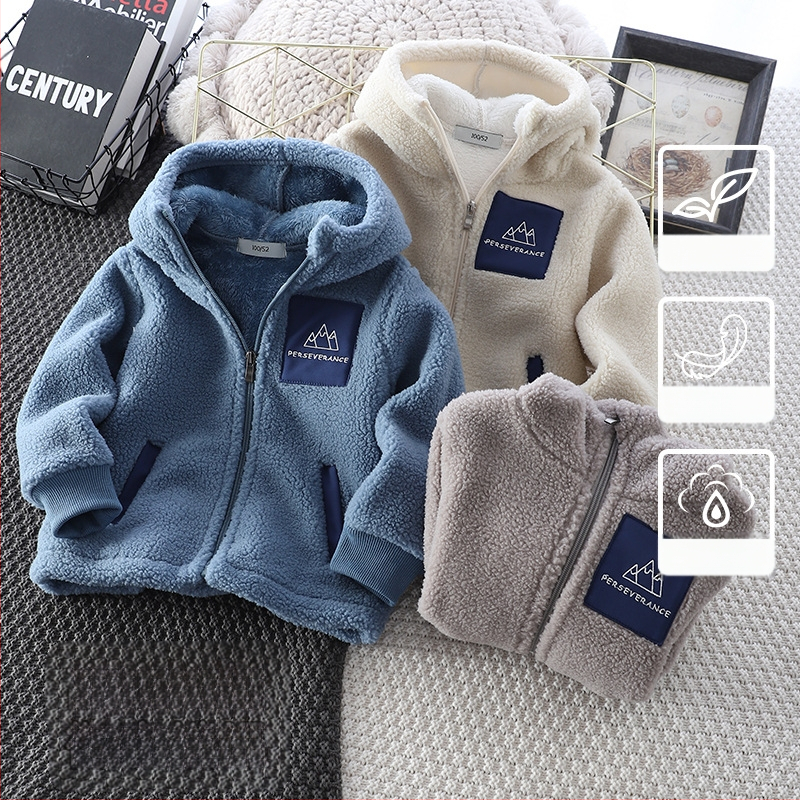 Laste granuleeritud sametjakk 2024 sügis-talv uus stiil sametist paksendatud poiste kapuutsiga topid vabaaja soe talveriietus