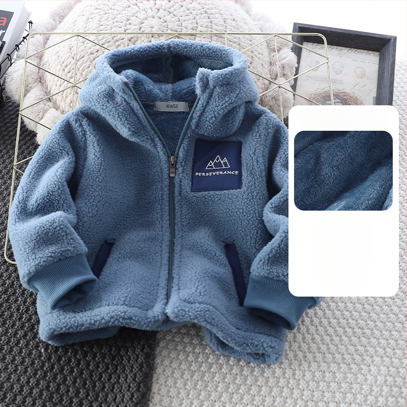 Laste granuleeritud sametjakk 2024 sügis-talv uus stiil sametist paksendatud poiste kapuutsiga topid vabaaja soe talveriietus