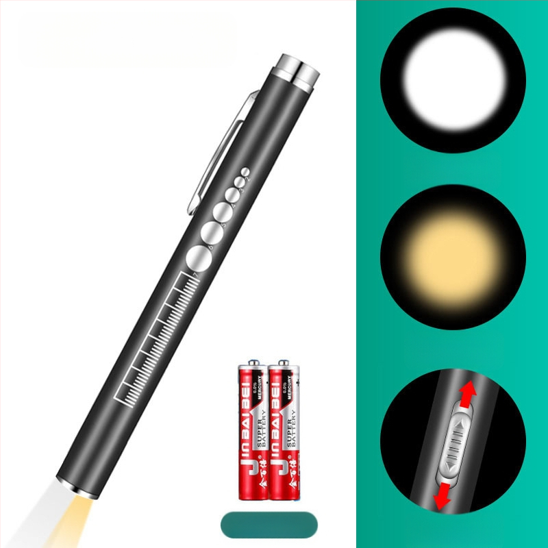 Įkraunamas dvigubo šviesos šaltinio vyzdžio rašiklis geltona šviesa balta šviesa medicininė burnos apžiūros lempa iš nerūdijančio plieno rytinės apžiūros rašiklio lempa žibintuvėlis