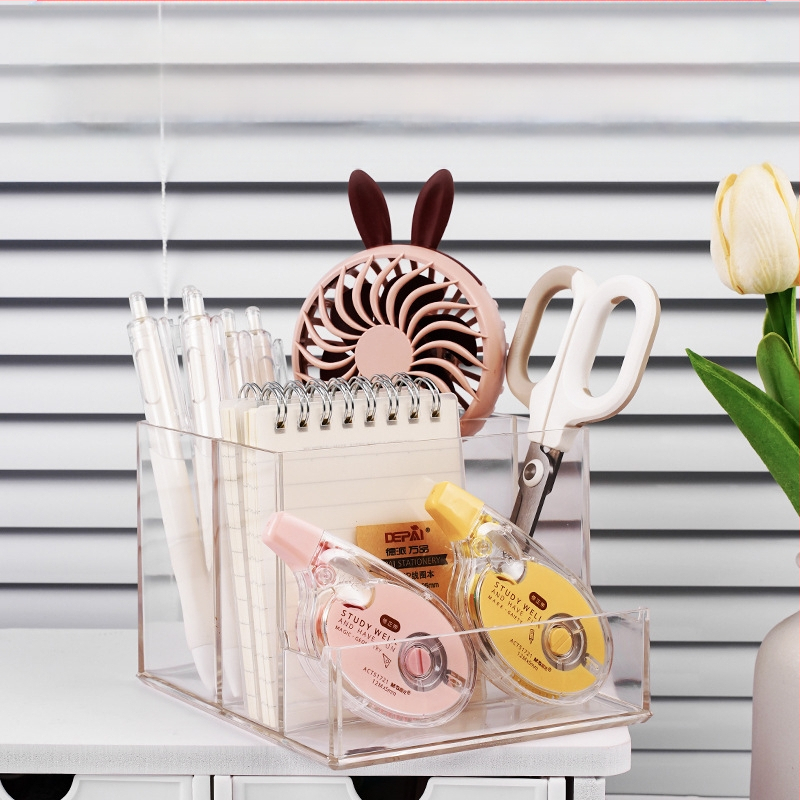 Daudzfunkcionāls akrila galda pildspalvu turētājs, lielas ietilpības, studentu biroja mobilā tālruņa turētājs, kancelejas preču glabāšanai, radoša uzglabāšana