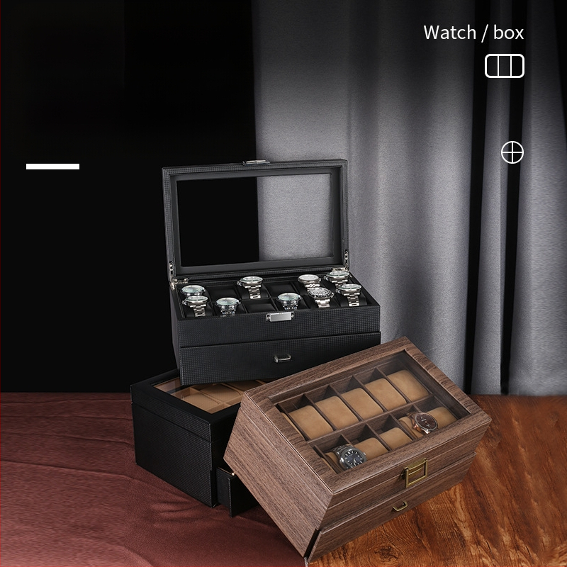 Süsinikkiust PU-kellakarp kahekihiline 24 kella kuvamiskarp hoiukarbi käevõru käevõru hoiukarbi kellakarp