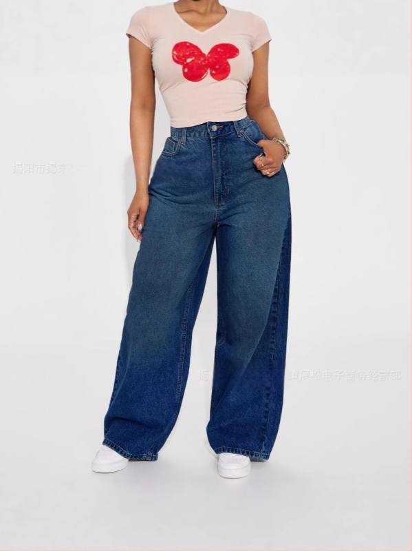 Euroopa ja Ameerika stiilis kõrge vöökohaga tumesinised laia säärega põrandani ulatuvad teksad naistele, Korea versioon, lahtised ja salendavad laia säärega trendikad naistepüksid