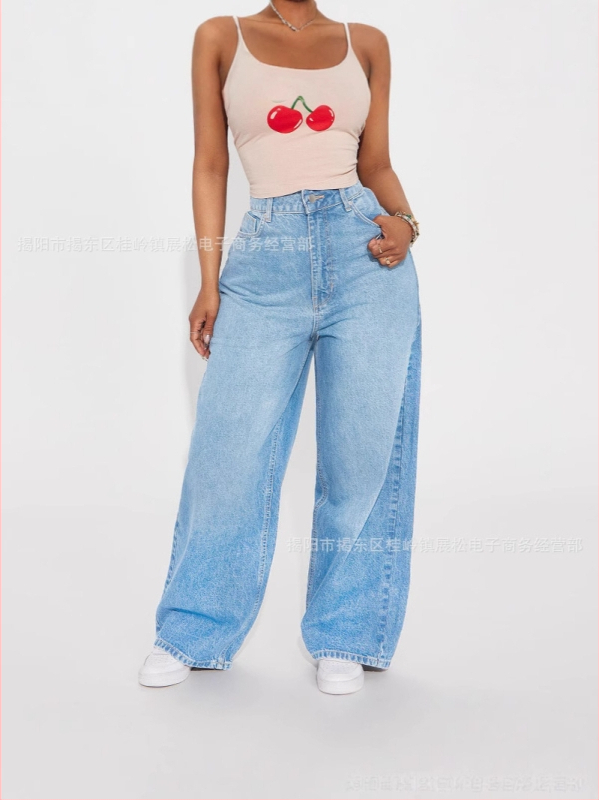 Euroopa ja Ameerika stiilis kõrge vöökohaga tumesinised laia säärega põrandani ulatuvad teksad naistele, Korea versioon, lahtised ja salendavad laia säärega trendikad naistepüksid