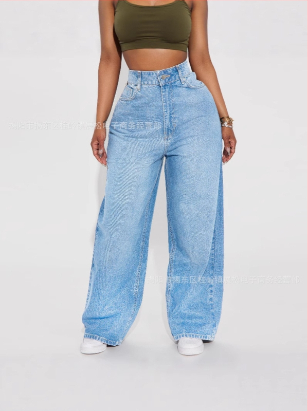 Euroopa ja Ameerika stiilis kõrge vöökohaga tumesinised laia säärega põrandani ulatuvad teksad naistele, Korea versioon, lahtised ja salendavad laia säärega trendikad naistepüksid