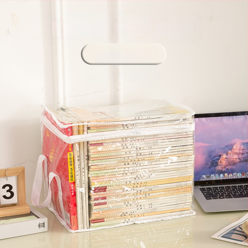 Õpilaste raamatute hoiukott läbipaistev tolmukindel veekindel hoiukast kokkupandav kaasaskantav raamatute ja koolivahendite hoiukast