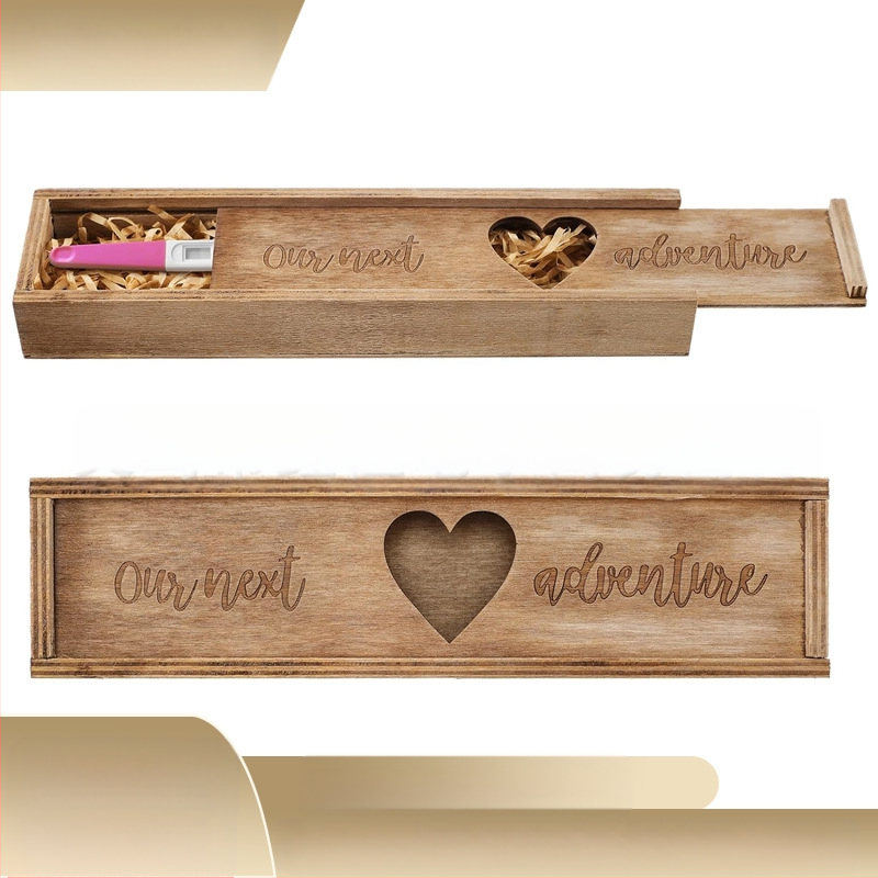 Puidust rasedustesti pulgaga üllatuskarp, rasedustesti teadetekarp, beebikingitus abikaasale ja vanavanematele