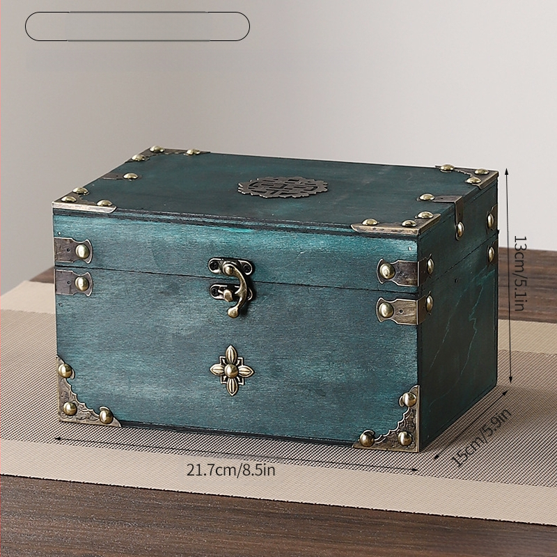 Retro puidust lukustatav lauakonksuga hoiukarp, puidust kast, majapidamistarvete hoiustamine, fotorekvisiidid, nostalgilised kaunistused