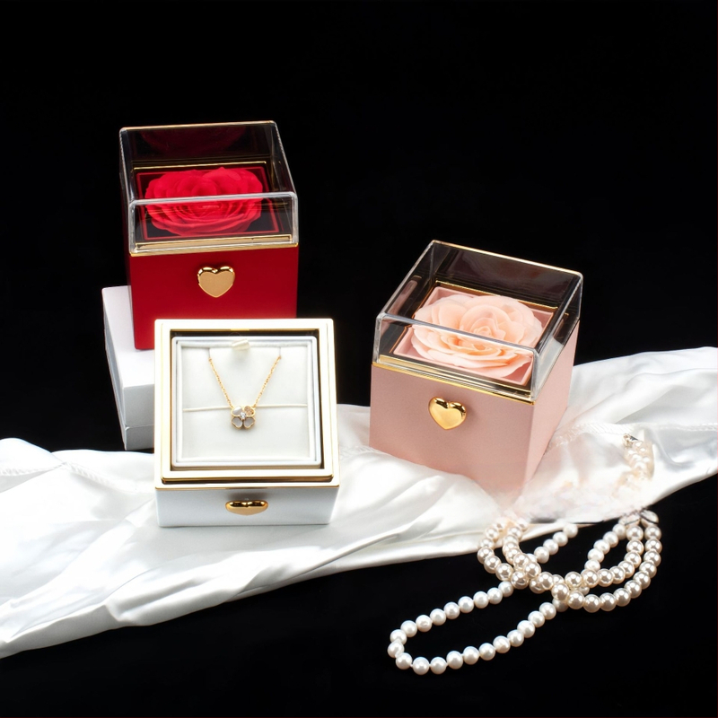 Vienkārša, viegla, grezna, automātiski rotējoša mūžīgās rozes gredzena kaklarota, dāvanu kastīte Valentīndienai, izsmalcināta kaklarota, dāvanu kastīte, dāvanu maisiņš