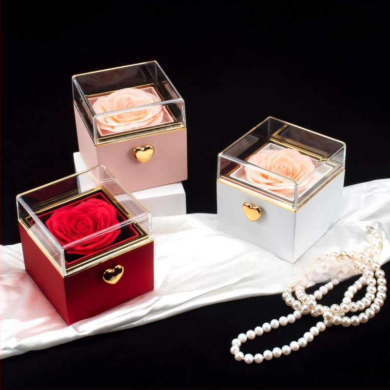 Vienkārša, viegla, grezna, automātiski rotējoša mūžīgās rozes gredzena kaklarota, dāvanu kastīte Valentīndienai, izsmalcināta kaklarota, dāvanu kastīte, dāvanu maisiņš