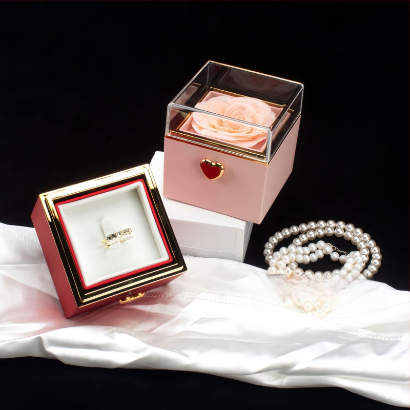 Vienkārša, viegla, grezna, automātiski rotējoša mūžīgās rozes gredzena kaklarota, dāvanu kastīte Valentīndienai, izsmalcināta kaklarota, dāvanu kastīte, dāvanu maisiņš