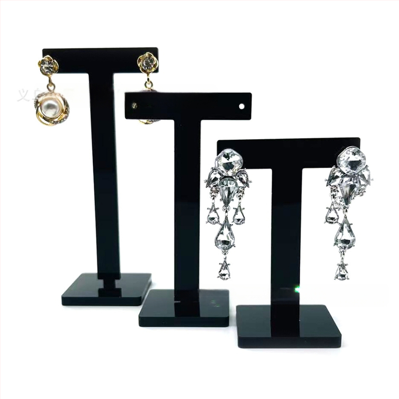Ehete vitriin mustvalge läbipaistev akrüülist T-kujuline kõrvarõngaste vitriin, tippkvaliteediga akrüülist kõrvarõngaste vitriin