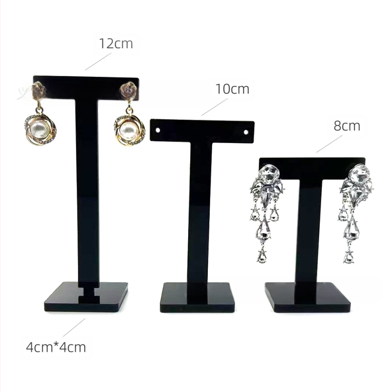 Ehete vitriin mustvalge läbipaistev akrüülist T-kujuline kõrvarõngaste vitriin, tippkvaliteediga akrüülist kõrvarõngaste vitriin