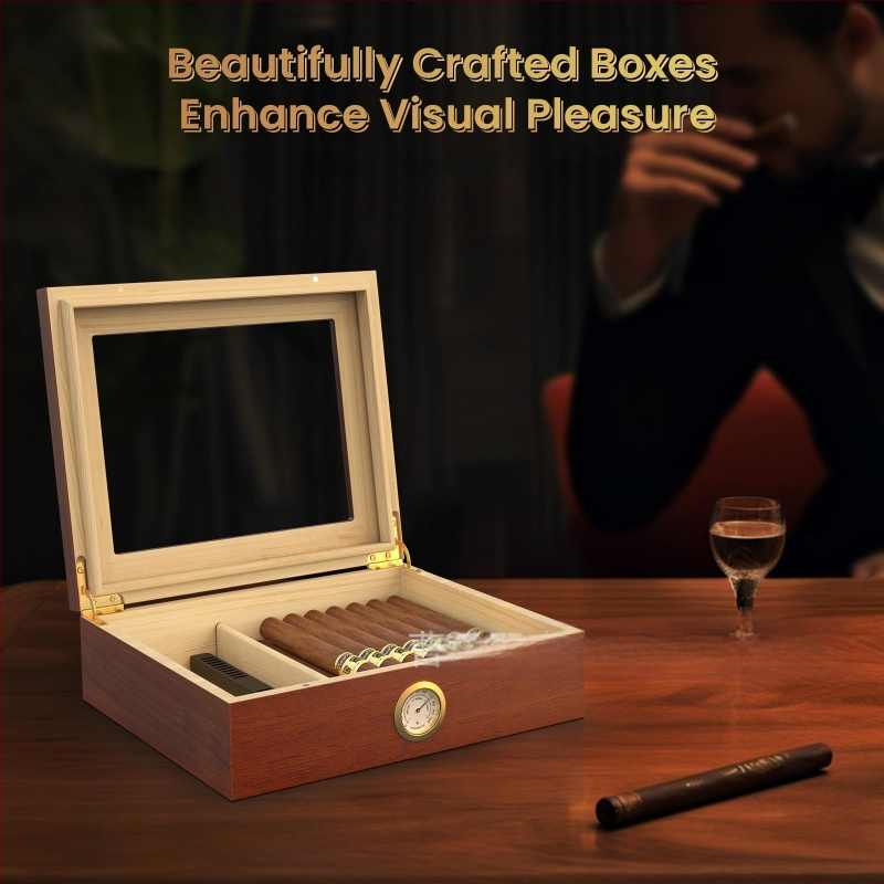 Koka cigāru mitrinātājs vairumtirdzniecībā, caurspīdīgs vāks, koka cigāru uzglabāšanas kaste, masīvkoka cigāru savākšanas kaste, tieša piegāde no rūpnīcas